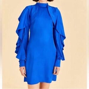 🆕Farm Rio Bright Blue Backless Ruffle Sleeve Mini Dress Size M